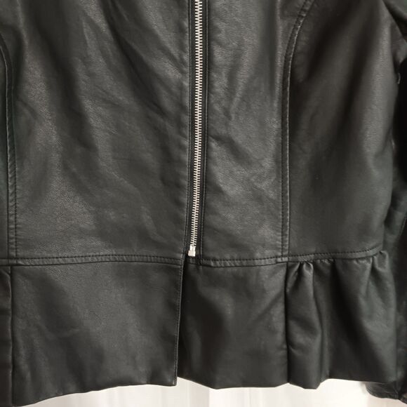 Worthington Vegan Leather Jacket Sz XL Zip Closure, Black Gathered Waist - Picture 5 of 14